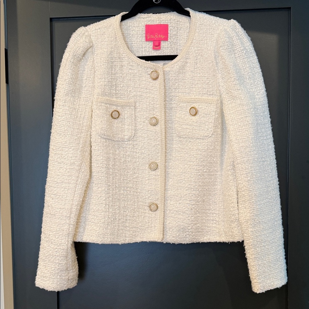 Lilly Pulitzer Ivory Tweed Jacket with Gold Buttons